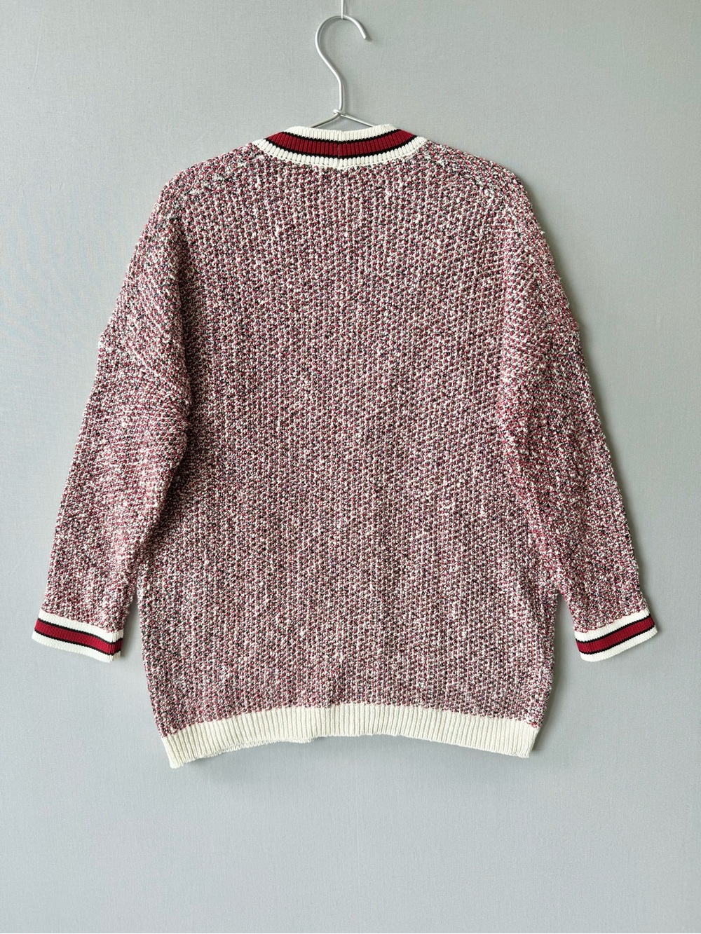 Maje Mapada Marled Red and White Knit Button-Front Cardigan - Tweed Look - Sz 1 - Picture 3 of 9